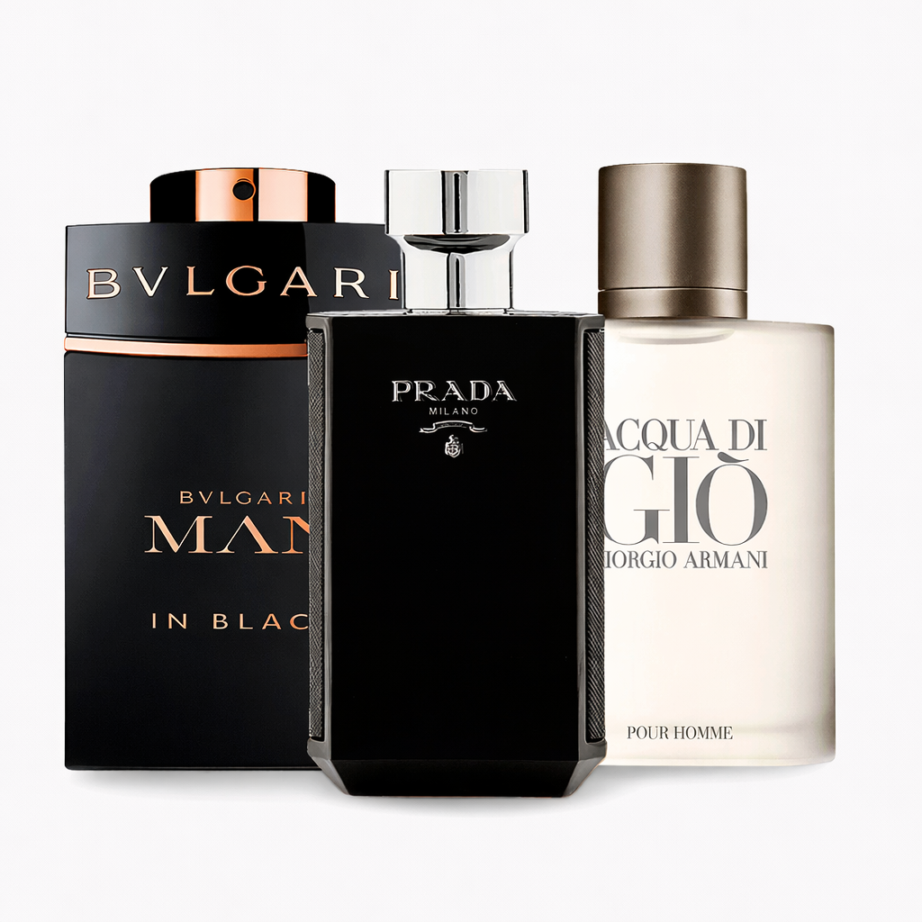 Combo de 3 perfumes Bvlgari In Black, Giorgio Armani Acqua Di Gio, L'Homme Prada Intense 100ml